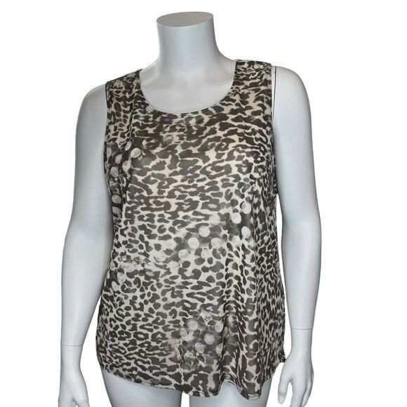 CHICOS Travelers Size 3 US XL Leopard Print Tank Top Mesh with Under Tank - Picture 2 of 9